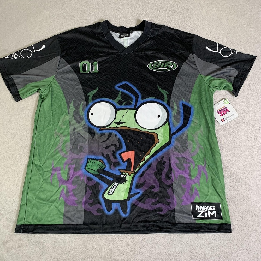 Nickelodeon Invader Zim GIR Shirt Mens Large Green Graphic Soccer Jersey NEW